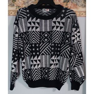 Licorice Medium Black White Patchwork Vintage Colorful Knit Korea Sweater